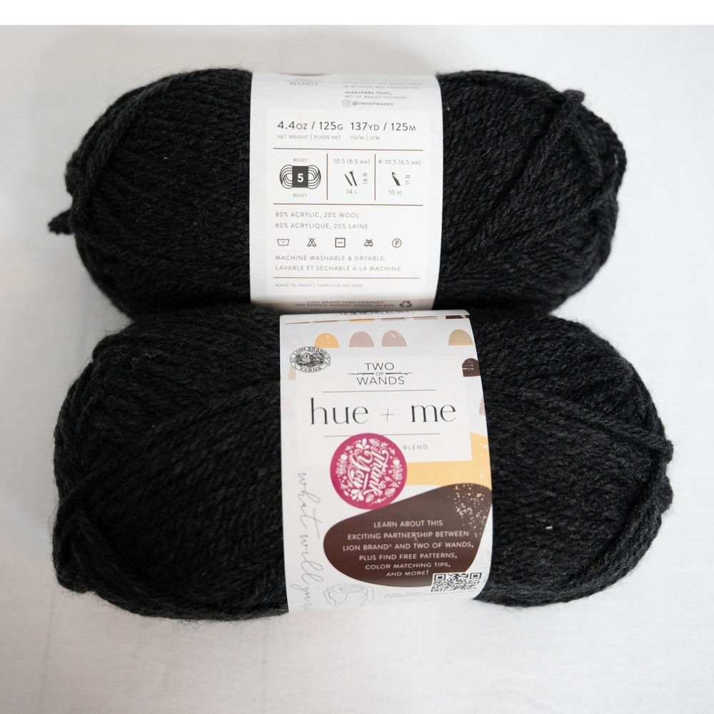 Lion Brand Yarn Black NEW Hue + Me 152AB Werewolf Bulky 5 Wool Blend 2 Skeins